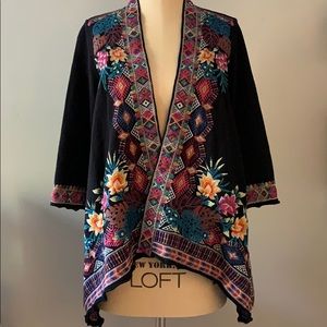 Black Johnny Was Embroidered Open Cardigan, Size S
